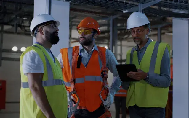 Employés discutant de l’atelier de centrale électrique