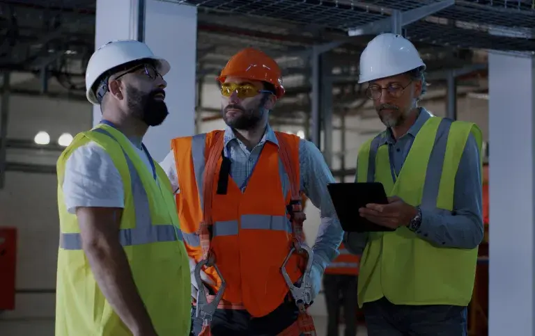 Employés discutant de l’atelier de centrale électrique